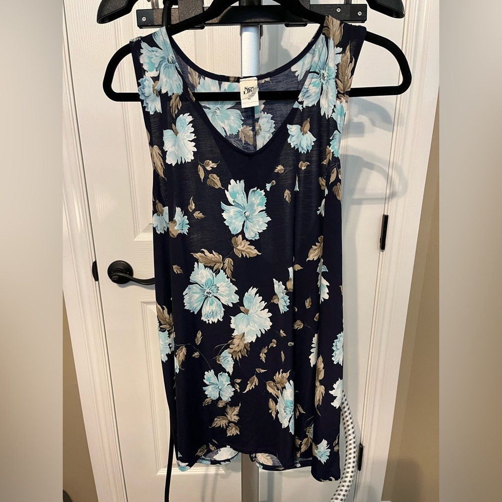 Floral Sleeveless Top - Blue and Beige